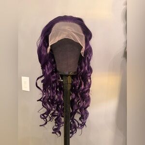 Brand new 13 x 2.5 dark purple synthetic wig with custom wand curl pattern.26 in